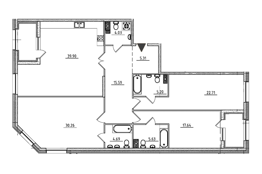 3-комнатная квартира 155.63 м², 3/9 эт., ЖК «Петровская Доминанта»